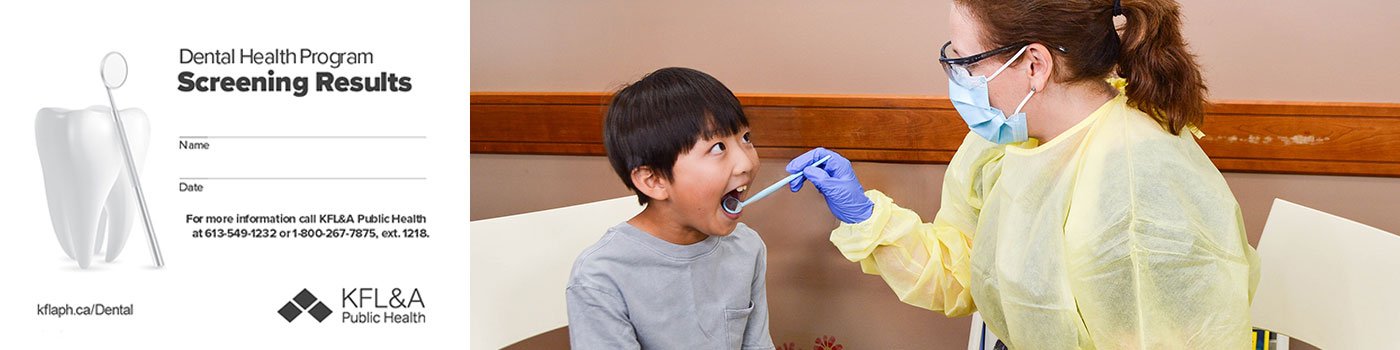 Dental screening card and dental hygienist screening a child 