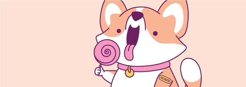 Illustration of dog licking a lolipop